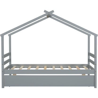 Twin Size House-shaped Bed with Trundle,Grey