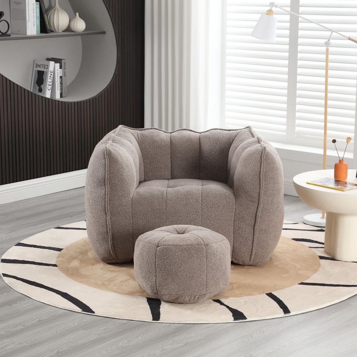 Soft Bean Bag Chair with High Resilient Foam(Chips)for living room and bedroom,Comfortable Square Lazy Sofa with Footstool, Cover for Adults to Gaming, Reading, and Watching TV - Streamdale Furniture