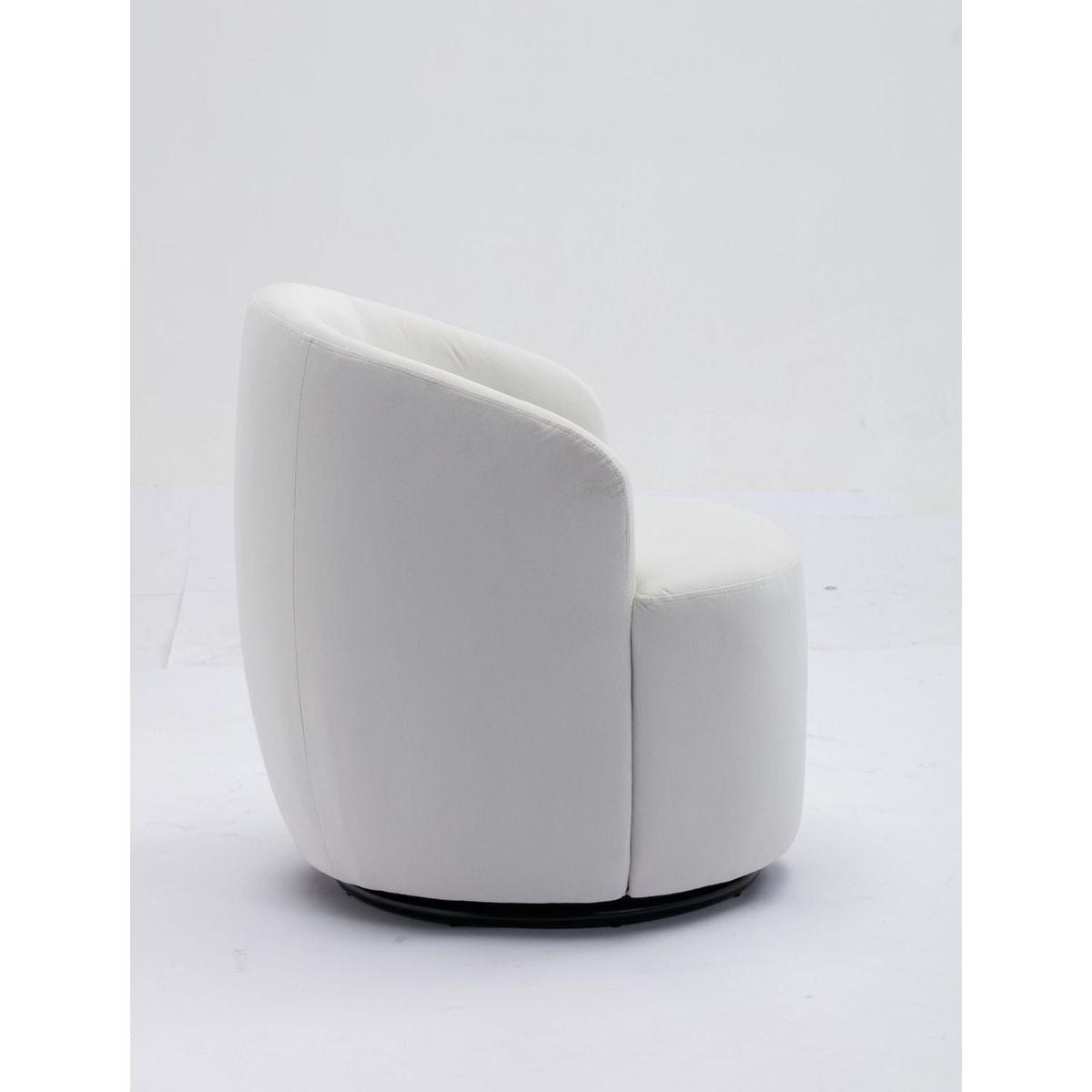 Velvet Fabric Swivel Accent Armchair Barrel Chair With Black Powder Coating Metal Ring,White