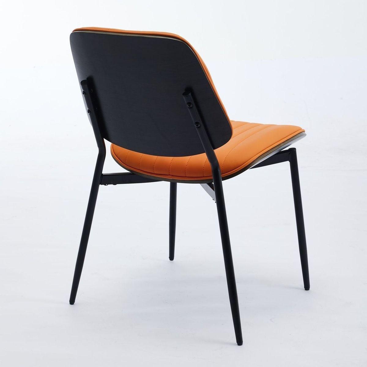 Dining Chairs Set of 2 Mid Century Modern Retro Faux Leather Chair with Walnut Bentwood Back Upholstered Seat Metal Legs Adjustable Foot for Kitchen Dining Room Chairs(Orange PU)