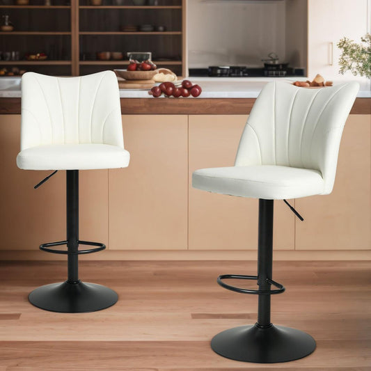 Swivel Bar Stools Set of 2,Height Adjustable Counter Stool,Modern Armless Faux Leather Barstool Chairs with Backs for Kitchen Island