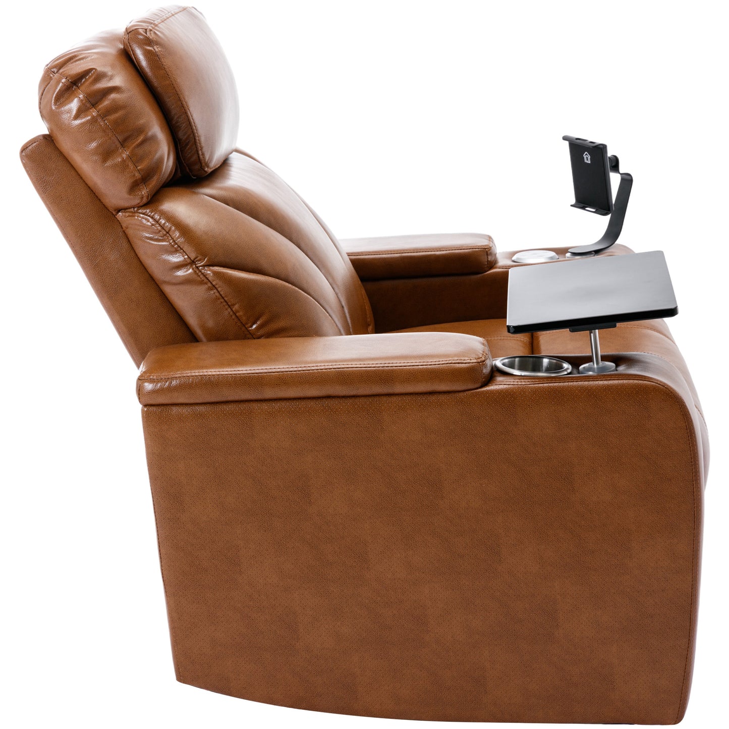 Power Motion Recliner with USB Charging Port and Hidden Arm Storage, Home Theater Seating with Convenient Cup Holder Design, and stereo(Light Brown)