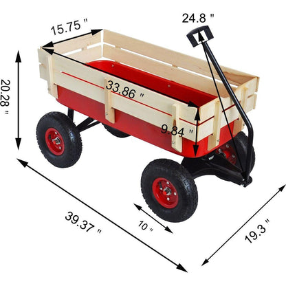 outdoor sport wagon tools cart wooden side panels air tires Wagon (red)
