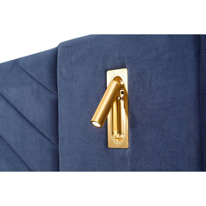 Queen Size Velvet Bed Frame/Vertical Channel Tufted Wingback Headboard/Upholstered Platform Bed/Strong Wooden Slats/No Box Spring Needed/Easy AssemblyRoyal blue