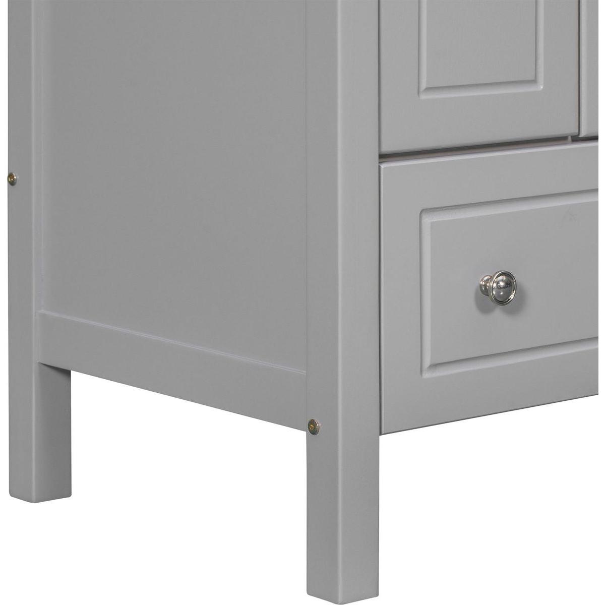 30" Bathroom Vanity with Sink, Bathroom Storage Cabinet with Doors and Drawers, Solid Wood Frame, Ceramic Sink, Grey