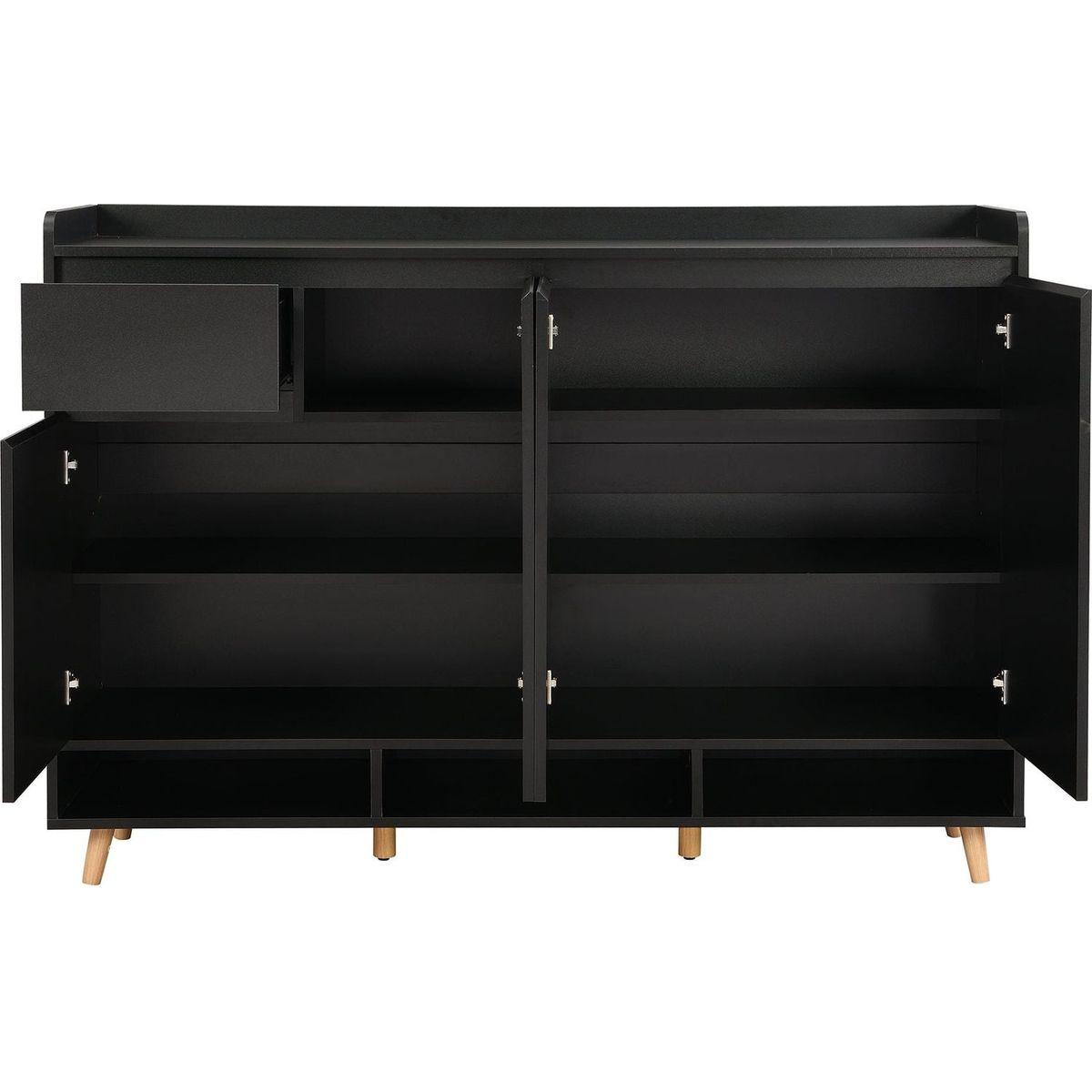 Sleek and Contemporary Shoe Cabinet with Adjustable Shelves, Minimalist Home Organizer with Solid Wood Legs, Storage Sideboard for Entryway, Living Room, Black