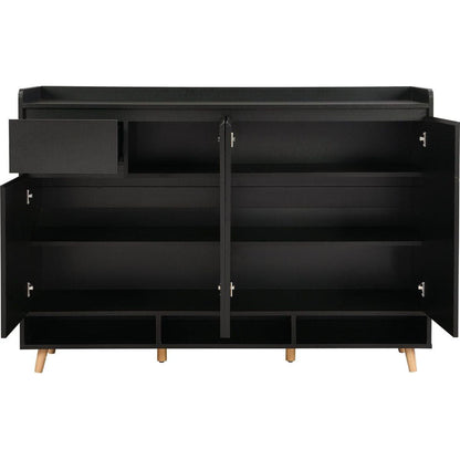 Sleek and Contemporary Shoe Cabinet with Adjustable Shelves, Minimalist Home Organizer with Solid Wood Legs, Storage Sideboard for Entryway, Living Room, Black