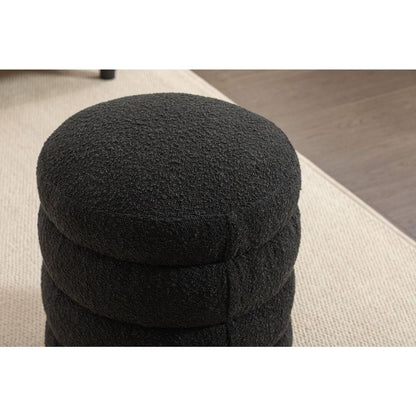 Soft Boucle Round Ottoman Footrest Stool,Black