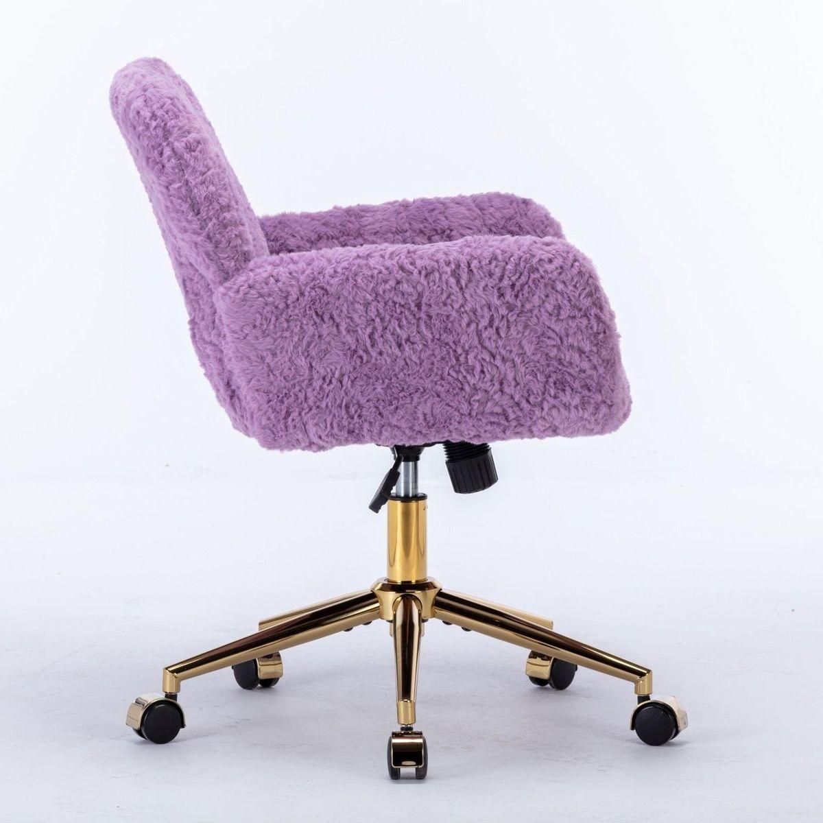 Office Chair,Artificial rabbit hair Home Office Chair with Golden Metal Base,Adjustable Desk Chair Swivel Office Chair,Vanity Chair(Violet) - Streamdale Furniture