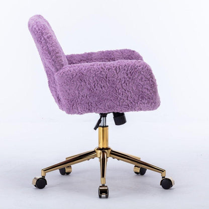 Office Chair,Artificial rabbit hair Home Office Chair with Golden Metal Base,Adjustable Desk Chair Swivel Office Chair,Vanity Chair(Violet) - Streamdale Furniture