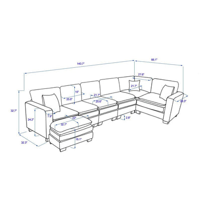 Modern U Shaped 6-seat Sectional Sofa Couch with one Ottoman and three toss pillows, Modular Sofa for Living Room,Corduroy sofa