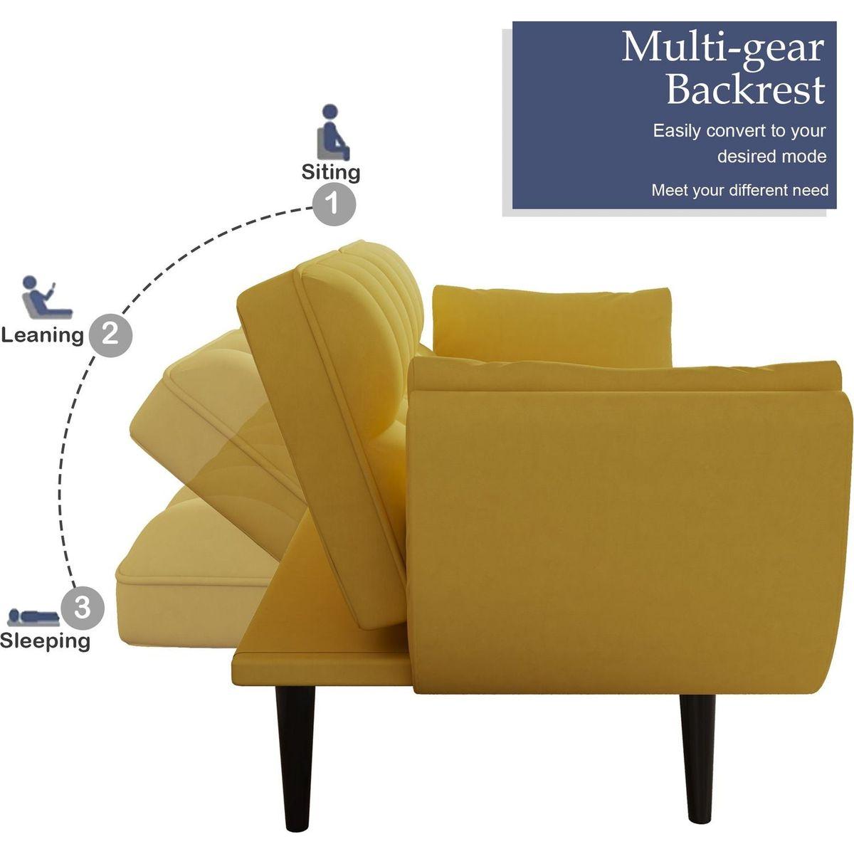 57 inch yellow sofa Soft two armrests throw pillow pillow comfortable fit apartment bedroom small space