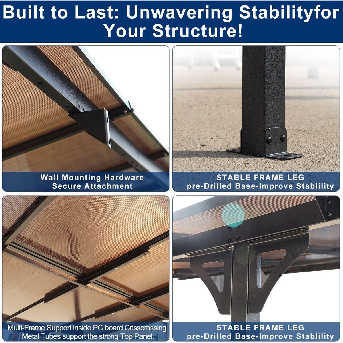 10' x 12' Outdoor Pergola Gazebo,Wall-Mounted Lean to Metal Awning Gazebo with Roof,Large Heavy Duty for Patio,Decks,Backyard