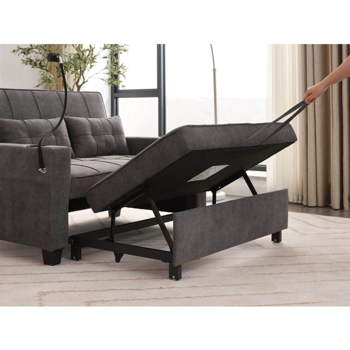 Futon Chair Bed Convertible Chair 3-in-1 Pull Out Sleeper Chair Beds with USB Ports,Wear-resistant and Anti-scratch, Armchair Bed Sleeper for Living Room (Dark Grey Tech cloth)