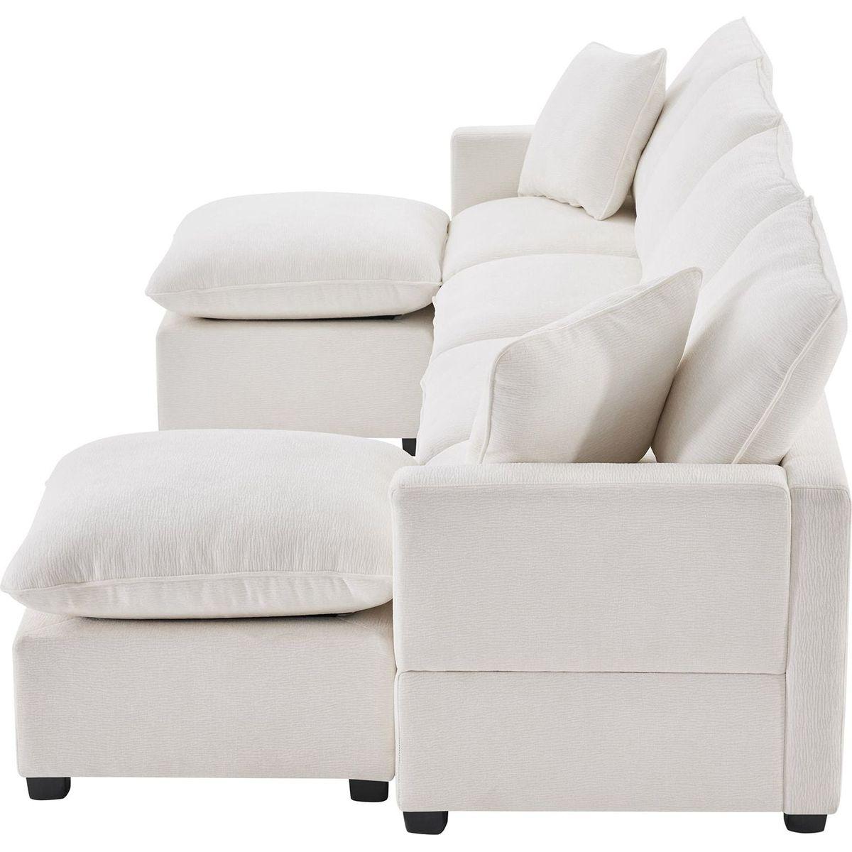 110x57" Modern U Shape Modular Sofa, 6 Seat Chenille Sectional Couch Set with 2 Pillows Included, Freely Combinable Indoor Funiture for Living Room, Apartment, Office, 2 Colors