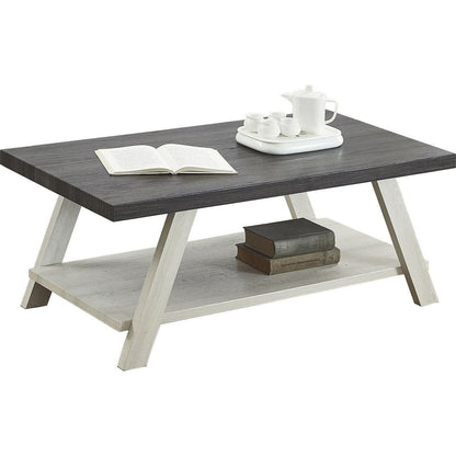 Athens Contemporary Two-Tone Wood Shelf Coffee Table in Weathered Charcoal and Beige