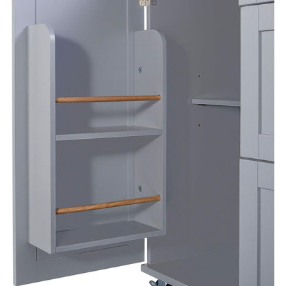 Rolling Kitchen Island with Storage, Kitchen Cart with Rubber Wood Top, 3 Drawer, 2 Slide-Out Shelf and Internal Storage Rack, Kitchen Island on Wheels with Spice Rack & Tower Rack, Grey Blue