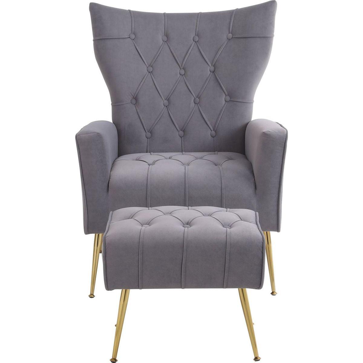 Modern Accent Chair with Ottoman, Comfy Armchair for Living Room, Bedroom, Apartment, Office (Grey)