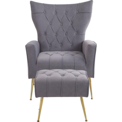 Modern Accent Chair with Ottoman, Comfy Armchair for Living Room, Bedroom, Apartment, Office (Grey)