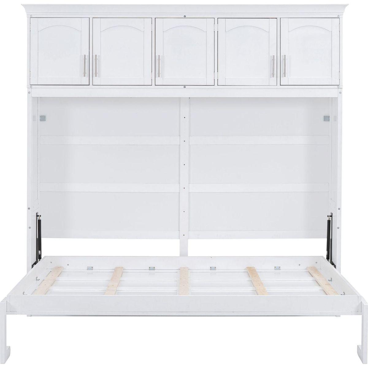 Queen Size Murphy Bed Wall Bed with Top Cabinets,White