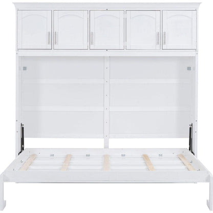 Queen Size Murphy Bed Wall Bed with Top Cabinets,White