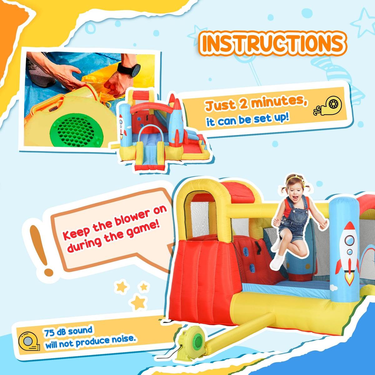 Kids Inflatable Water Slide, 4-in-1 Bounce House Jumping Castle with 2 Slides, Climbing Wall, Trampoline, & Water Pool Area, Air Blower