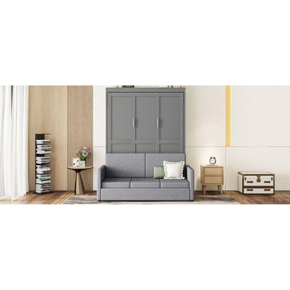 Queen Size Murphy Bed Wall Bed with Cushion,Gray