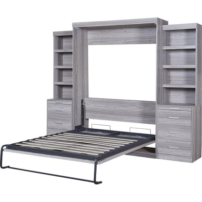 Full Size Murphy Bed with Storage Shelves and Drawers, Gray