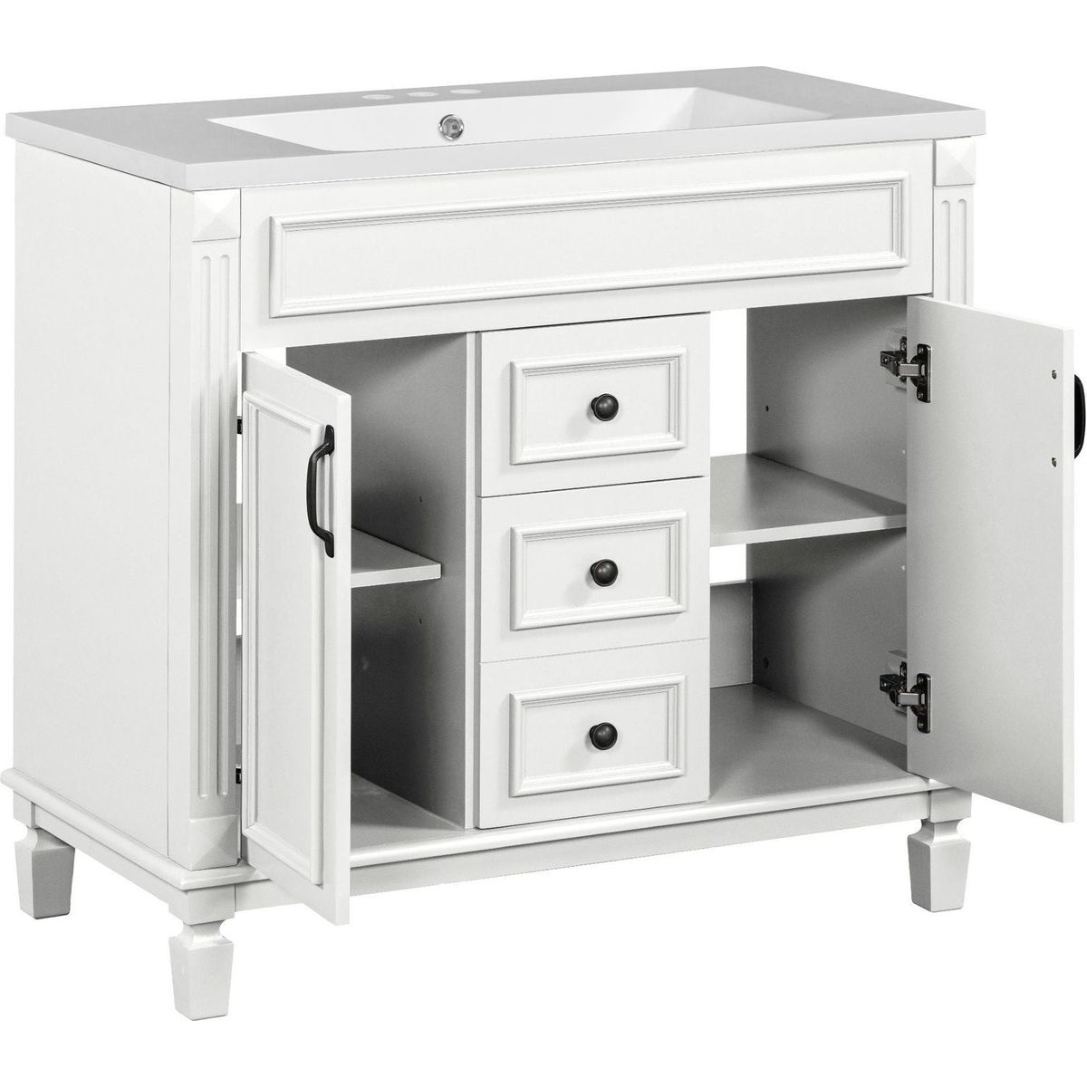 36" Bathroom Vanity with Top Sink, Modern Bathroom Storage Cabinet with 2 Soft Closing Doors and 2 Drawers, Single Sink Bathroom Vanity