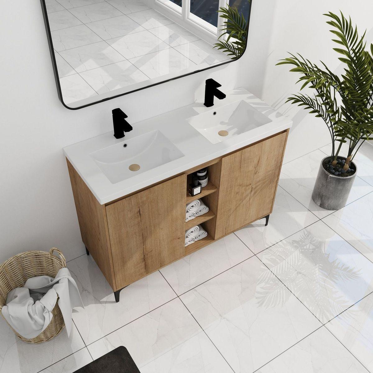 48" Freestanding Bathroom Vanity With Double Sink, Soft Closing Door Hinge (KD-Package)G