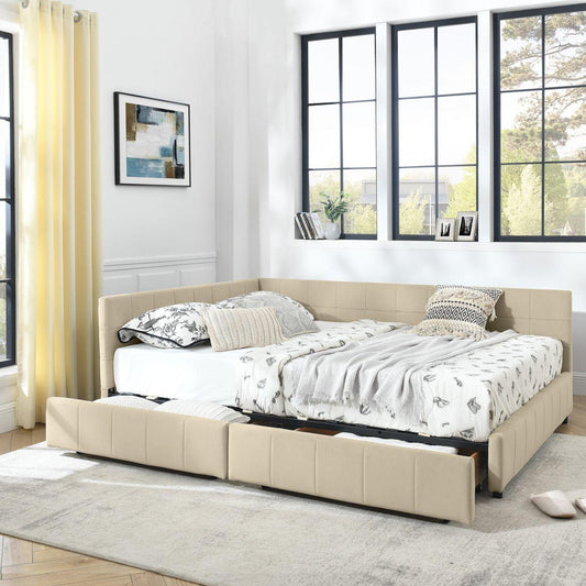Queen Size Storage Upholstered Tufted Bed Frame, Sofa Bed Frame with Comfortable Backrest and Armrests, Queen Size Bed for Bedroom, Living Room,Velvet, BEIGE(85.5''*64.5''*29.5'')