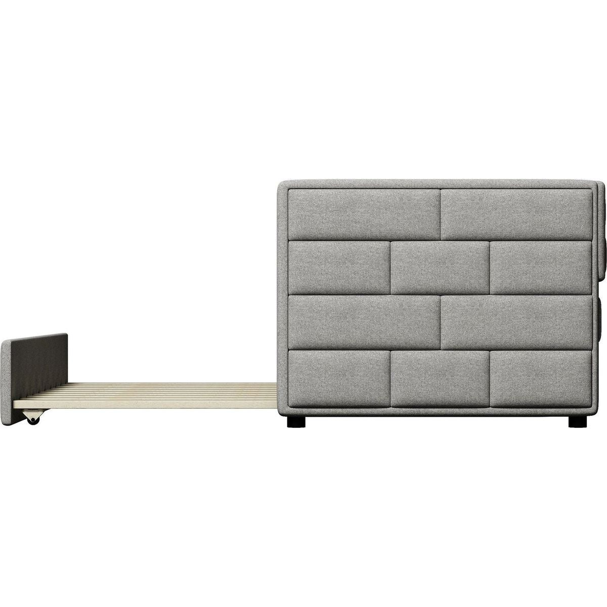 Twin Size Daybed with Trundle, Upholstered Daybed with Padded Back, Gray