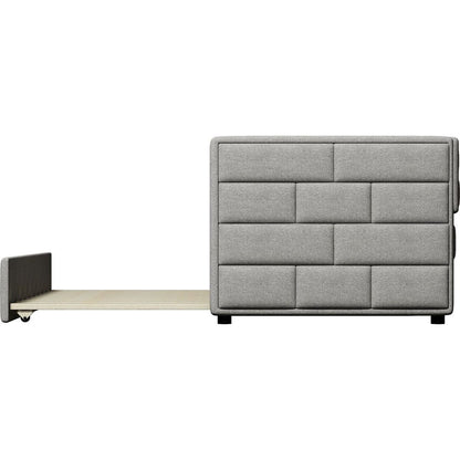 Twin Size Daybed with Trundle, Upholstered Daybed with Padded Back, Gray
