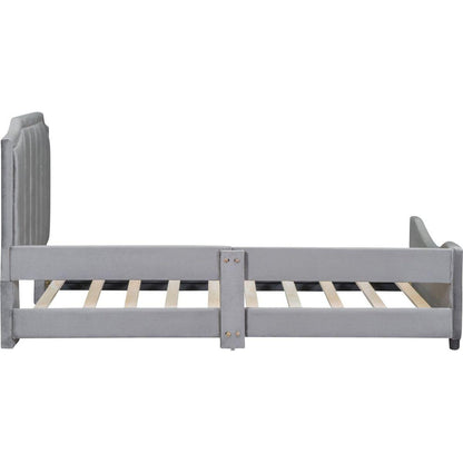 Twin Size Upholstered Daybed with Classic Stripe Shaped Headboard, Gray