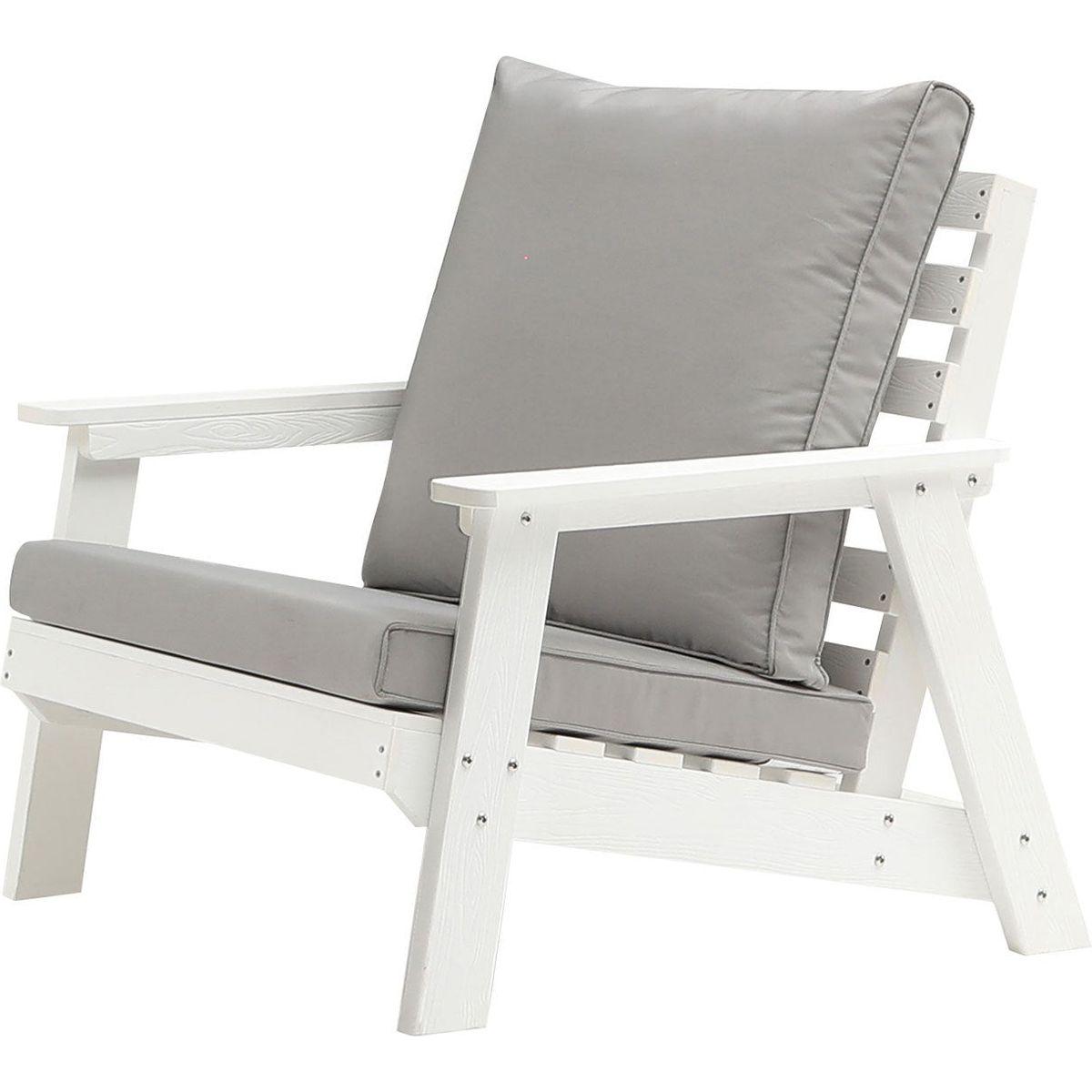 HIPS All-Weather Outdoor Single Sofa with Cushion, White/Grey