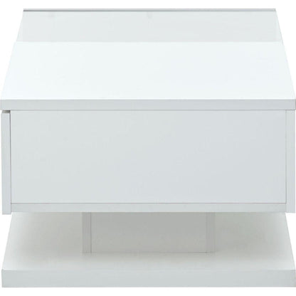 Modern Coffee Table with Tempered Glass, Wooden Cocktail Table with High-gloss UV Surface, Modernist 2-Tier Rectangle Center Table for Living Room, White