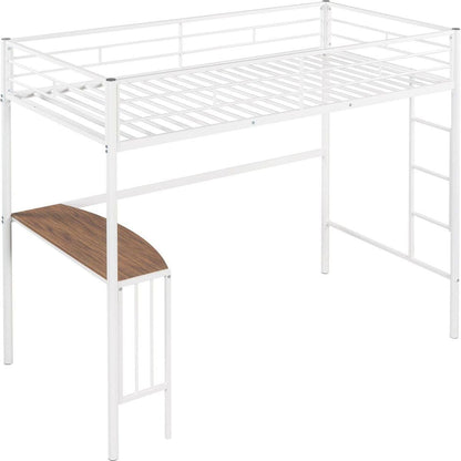 Twin Metal Bunk Bed with Desk, Ladder and Guardrails, Loft Bed for Bedroom, White