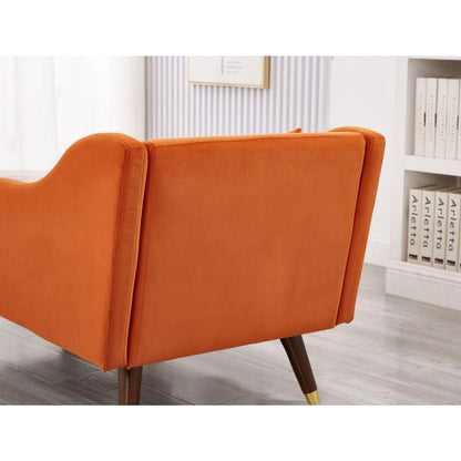 Modern Chaise Lounge Chair Velvet Upholstery (Orange)