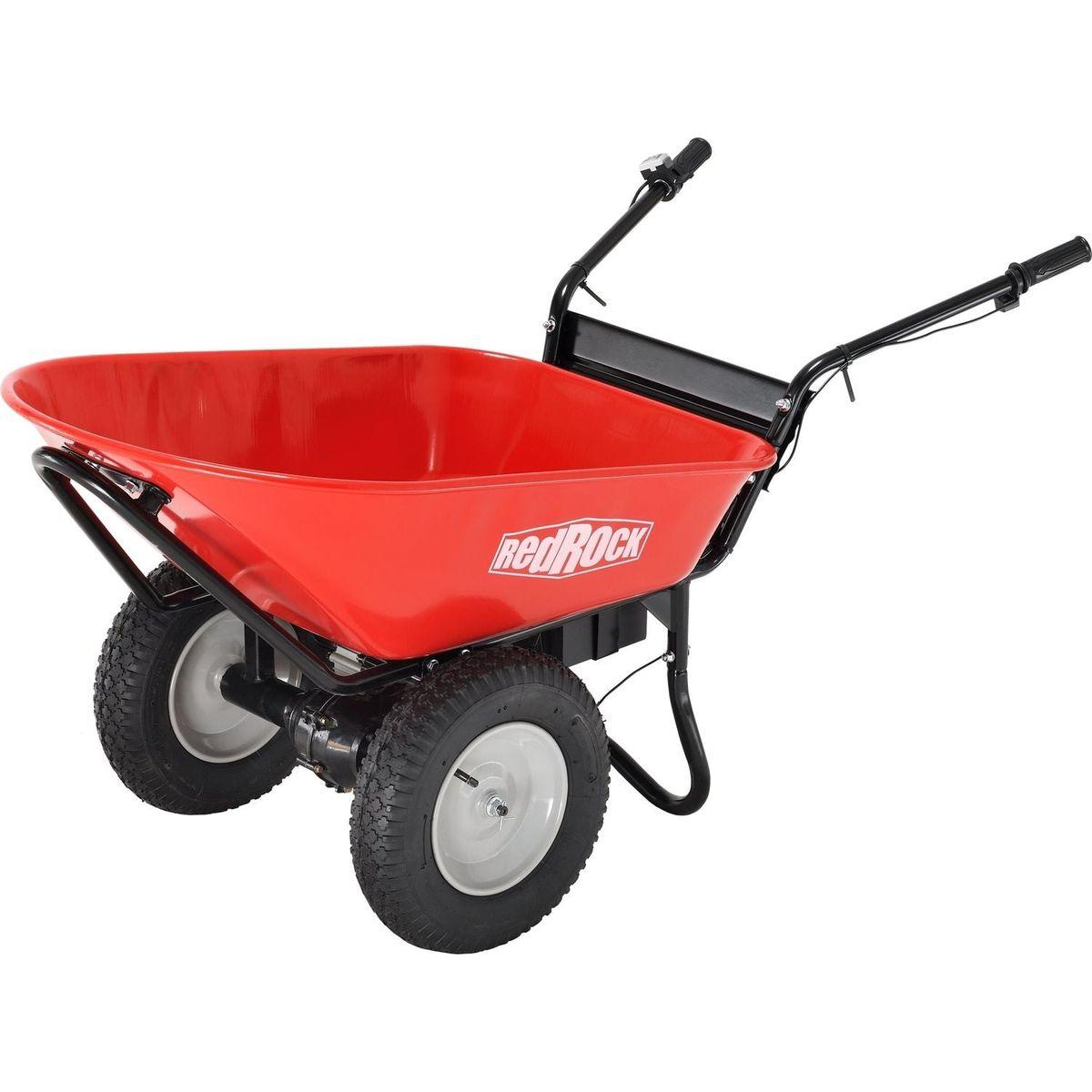 RedRock Wheelbarrow Utility Cart Electric Powered 24V DC 180W AGM Battery 330lbs (150kgs) Max Capacity Barrel Dump Material Debris Hauler