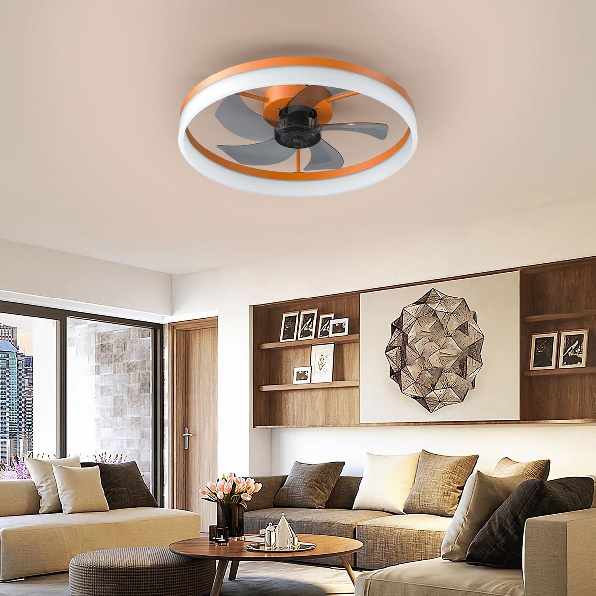 Ceiling Fans with Lights Dimmable LED Embedded installation of thin modern ceiling fans(Orange)