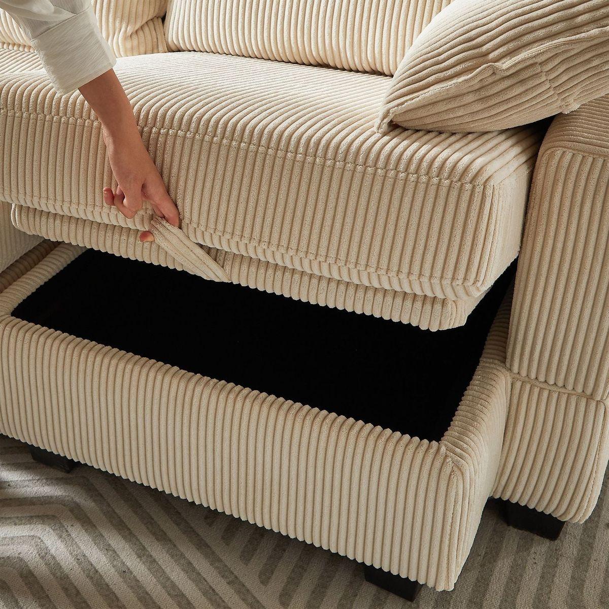 113.5" Modular Sectiona Corduroy Sofa, Sectional Couches for Living Room U Shaped Sectional Couch with Storage Ottoman, 6 Seats Convertible Sectionals with Chaise