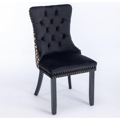 Classic Velvet Dining Chairs, High-end Tufted Solid Wood Contemporary Velvet Upholstered Dining Chair with Wood Legs Nailhead, SET OF 2,Black and Patterned