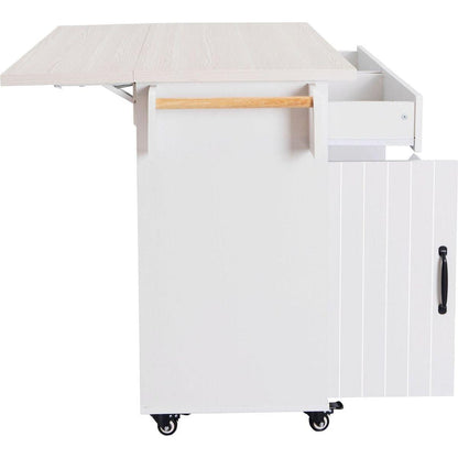 Kitchen Island with Trash Can Storage Cabinet, Kitchen Cart with Drop Leaf, Spice Rack, Towel Rack and Drawer, Rolling Kitchen Island on Wheels with Adjustable Shelf, White