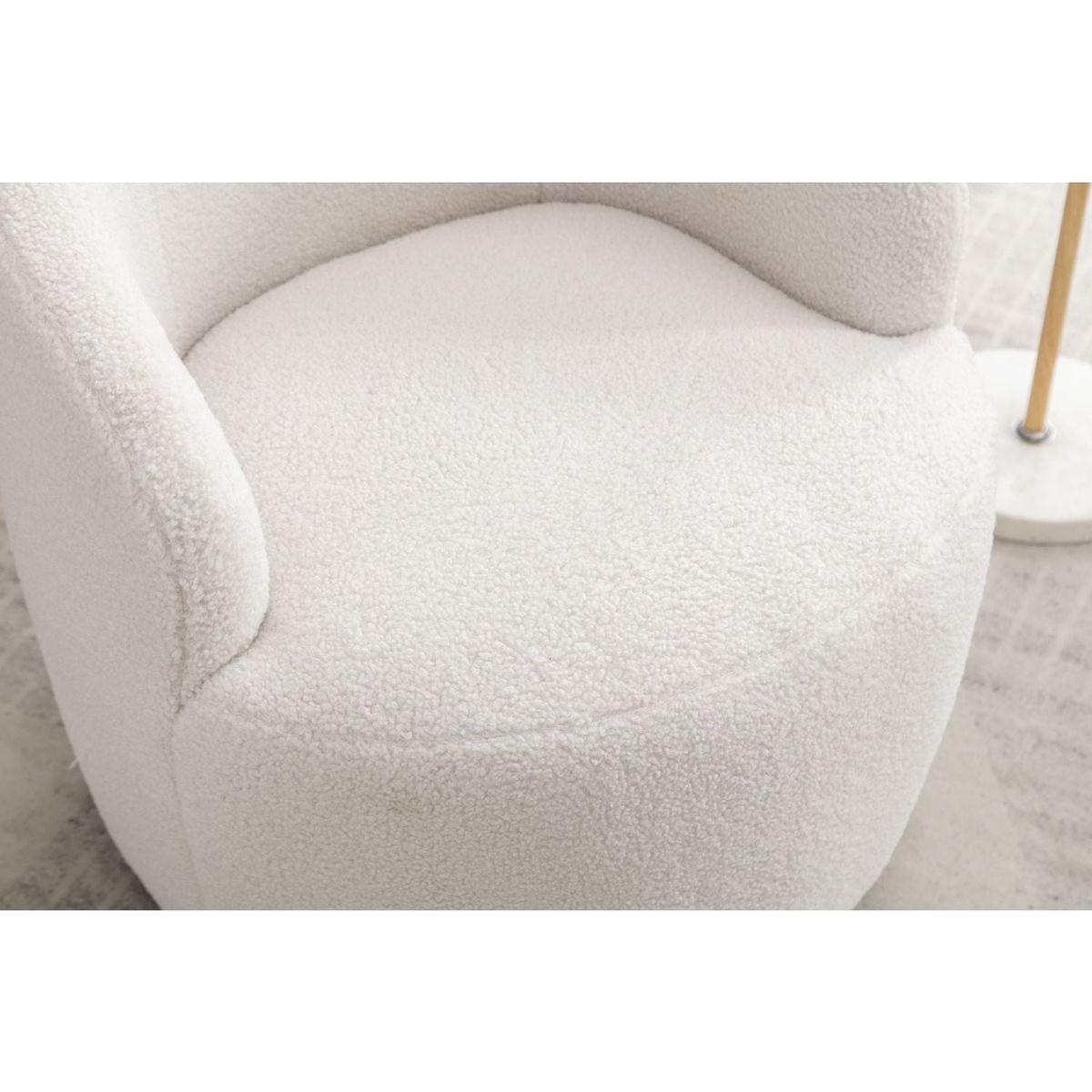 Teddy Fabric Swivel Accent Armchair Barrel Chair With Black Powder Coating Metal Ring,Ivory White