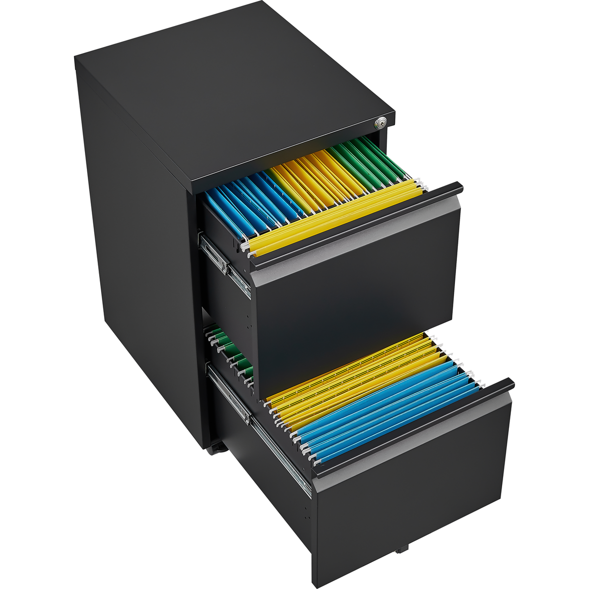 2 Drawer File Cabinet with Lock, Metal Under Desk Rolling Filing Cabinet fits Letter/Legal/A4 Size for Home Office, Mobile Filing Cabinet, Assemble Required, Black