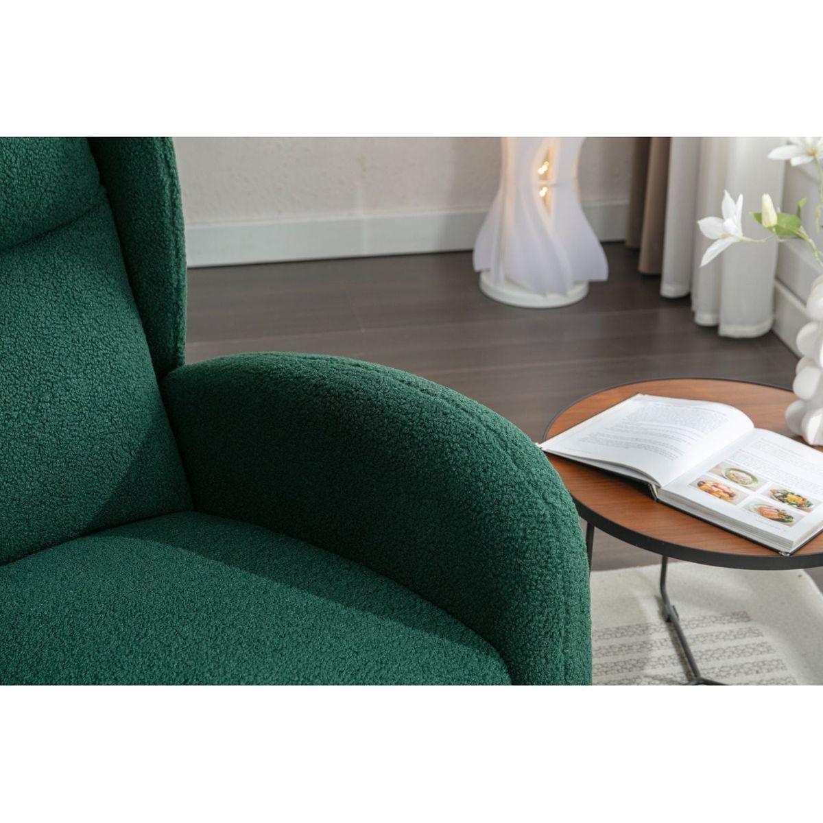 Teddy Fabric Rocking Chair With Packet Wood Legs,Green