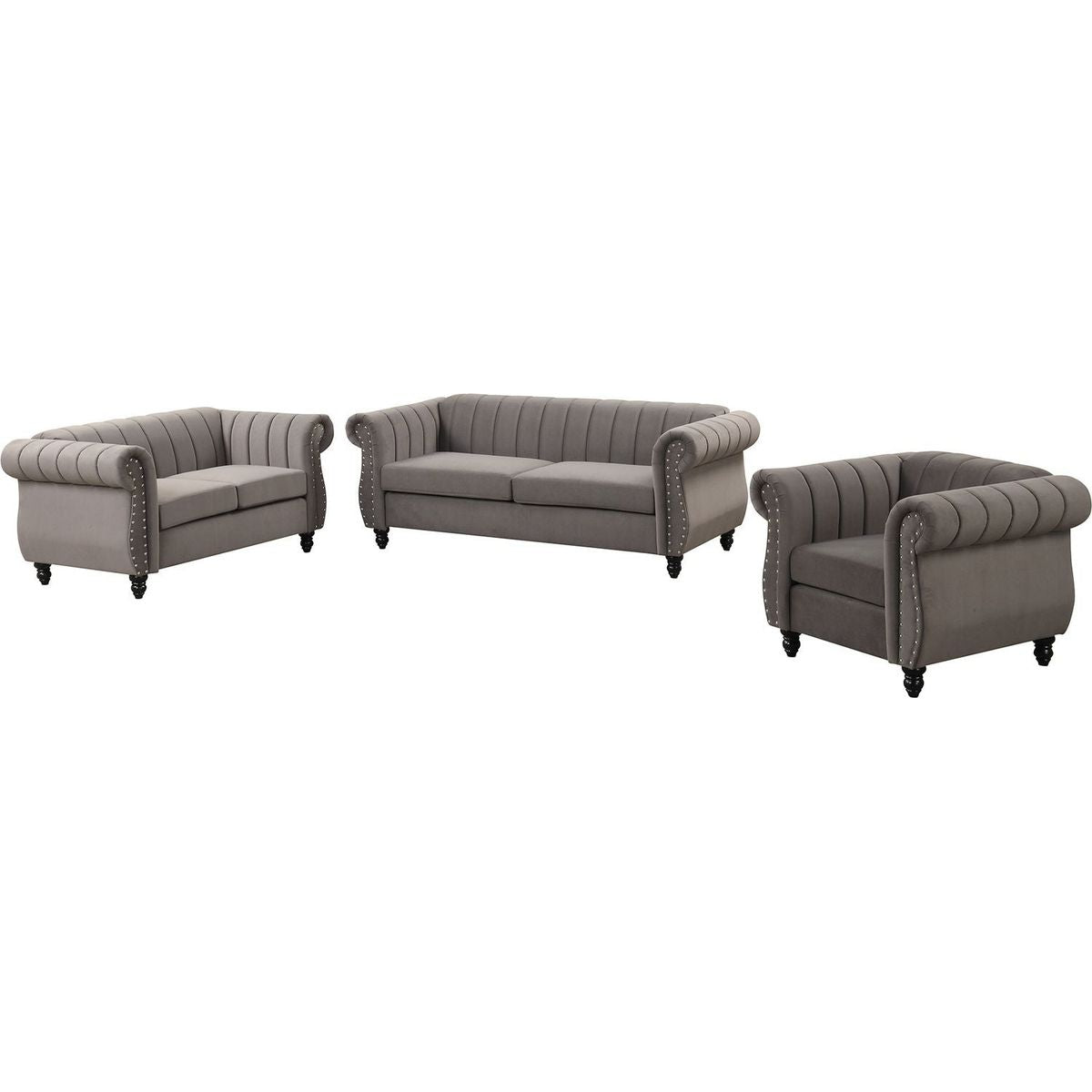 Modern three-piece sofa set with solid wood legs, buttoned tufted backrest, frosted velvet upholstered sofa set including three-seater sofa, double seater and living room furniture set Single chair