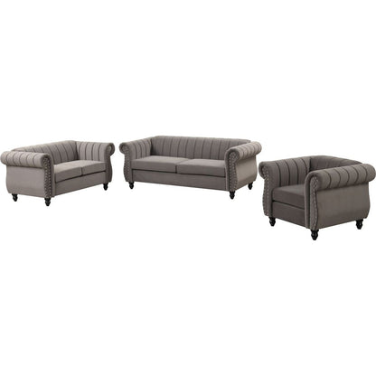 Modern three-piece sofa set with solid wood legs, buttoned tufted backrest, frosted velvet upholstered sofa set including three-seater sofa, double seater and living room furniture set Single chair