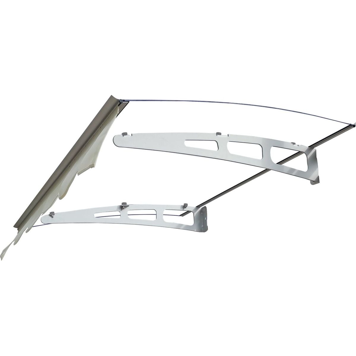 GarLUGH DA4734C Series Door Window Awning Made of 0.137 Inch Thick Crystal Solid Polycarbonate Sheet and Aluminum Alloy with Valance in size of 47" Wide x 34" Deep for Masonry Concrete Wall