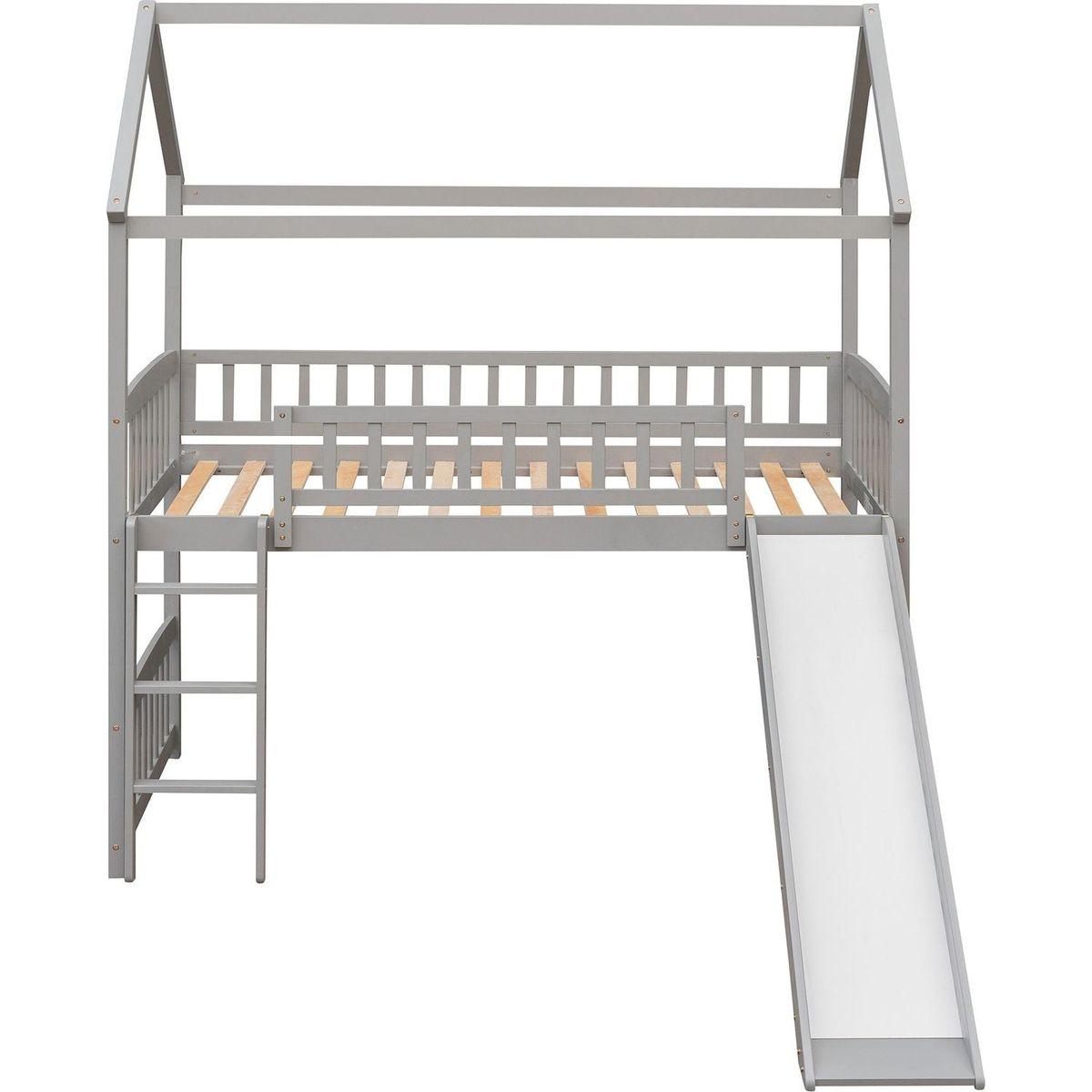 Twin Loft Bed with Slide, House Bed with Slide,White